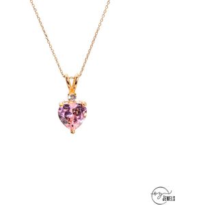 OZ Jewels Roségoud Gekleurde Ketting met Hartvormige Roze Steen - Accessoires - Liefdessieraden - - Damesketting - Valentijnsdag - Cadeau - Moederdag - Ketting Meisje - Sieraden Dames - In mooie geschenkverpakking