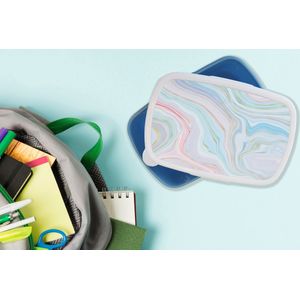 Broodtrommel Blauw - Lunchbox - Brooddoos - Marmer - Pastel - Patronen - Abstract - 18x12x6 cm - Kinderen - Jongen