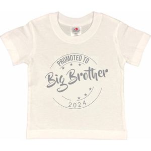 Shirt Aankondiging zwangerschap Promoted to Big Brother 2024 | korte mouw | Wit/grijs | maat 110/116 zwangerschap aankondiging bekendmaking Baby big bro brother