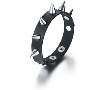 WiseGoods Luxe Spike Armband - Sieraden - Sieraad - Armbanden - Punk Armbandje - Gothic Design -  Leer - Dames / Heren Zwart