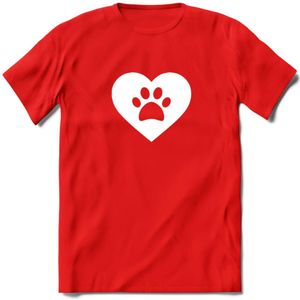 Cat Love Paw - Katten T-Shirt Kleding Cadeau | Dames - Heren - Unisex | Kat / Dieren shirt | Grappig Verjaardag kado | Tshirt Met Print | - Rood - XXL