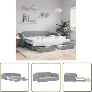 The Living Store Slaapbank met onderschuifbed en lades 90x190 cm stof lichtgrijs - Slaapbank - Sofa Bed - Tweepersoonsbed - Onderdeksbed - Boxspring