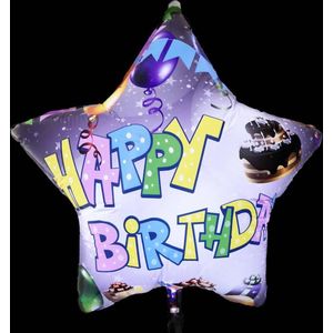 Helium Ballon Led Ster Happy Birthday 62cm leeg