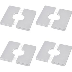 Pijpwandhoezen 4 stuks ABS-kunststof vierkante rozet platen zelfklevende buisplaatafdekkingen - decoratieve douchepijpafdekkingen - 28 mm diameter (zilver)