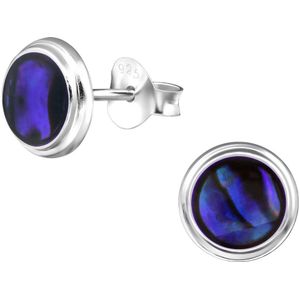 Joy|S - Zilveren ronde oorbellen - 8 mm - blauw - abalone dark blue - oorknoppen