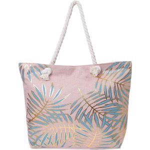 Strandtas - Roze - Bladeren print - Ritssluiting - 50x35x15cm