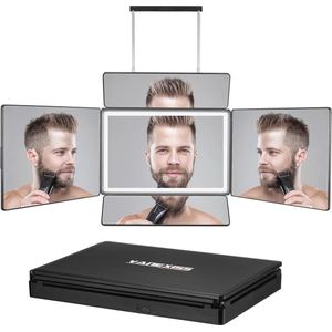 Oplaadbare Verstelbare Drievoudige Spiegel met Licht en Telescopische Haken voor Haarstyling