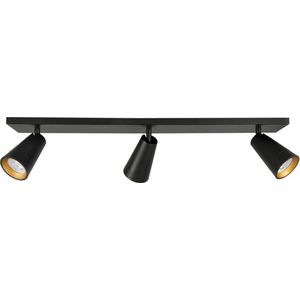 Moderne plafondspot balk Petunia | 3 lichts | zwart / goud | kunststof / metaal | 65 x 10 cm | eetkamer / woonkamer lamp | modern / strak design