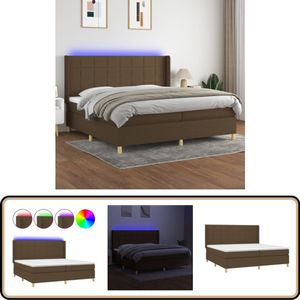 vidaXL Boxspring met LED - Donkerbruin - 200x200 cm Boxspring - Donkere Bruine Boxspring - Led Boxspring - Pocketveer Matras - Boxspring Met Led