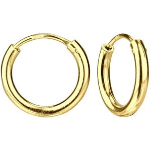 Zilveren oorbellen | Oorringen  | Gold plated oorringen, 14 mm, plain, breed