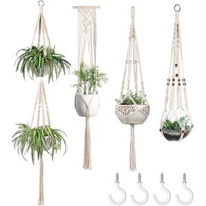 Indoor Hanging Macrame Plant Hanger Set - 1-4 Pieces Cotton Rope Patterns