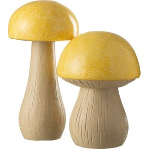 J-Line decoratie Paddenstoel Buiten - kunststof - geel - set van 2