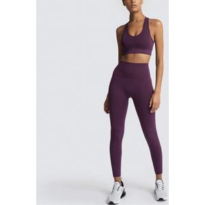 Gymset SOFT - 3delig - Maat M - Paars - Fitness Kleding - Sportoutfit - Sportlegging - Sporttop - Fitness set - Fitness legging en top - Gymlegging en top - Yoga set - Yogalegging en top