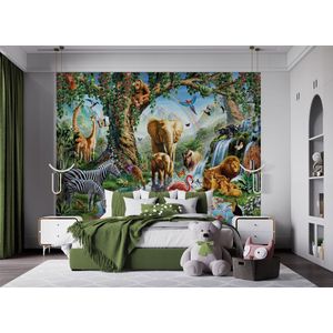 Walltastic – Jungle Safari Dieren – Waterval - Posterbehang – Kinderbehang - XXL (305 x 244 cm) – 6 Panelen