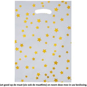 10x Uitdeelzakjes Wit met goud kleurige sterren 16.5 x 25 cm - Cellofaan Plastic Traktatie Kado Zakjes - Snoepzakjes - Koekzakjes - Koekje - Cookie Bags - White with gold stars - Christmas- Kerst - Sterrennacht