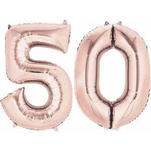 Ballon Cijfer 50 Jaar Rose Goud Helium Ballonnen Verjaardag Versiering Sarah Abraham Feest Versiering Met Rietje - 86Cm