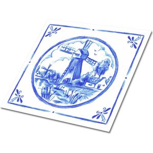 Tulup PVC Tegels - Windmolen In Azulejo-Stijl Vinyl Tegels - 30 cm x 30 cm - Blauw Vinyl Tegels Zelfklevend - Set van 9 - Vloer Tegels PVC - Mozaïek Plaktegels - Zelfklevende Vinyltegels - Plaktegels keuken en Badkamer