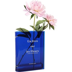 Heldere boekenvaas voor bloemen, Buchvaas voor Blumen esthetisch kamerdecor, acryl Buchvaas voor huisdecoratie, artistieke en culturele smaak bloemstuk (blauwe kleur)