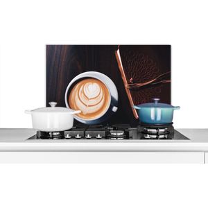 Spatscherm keuken 70x50 cm - Kookplaat achterwand Koffie - Kaneel - Bruin - Muurbeschermer - Spatwand fornuis - Hoogwaardig aluminium