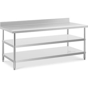 Royal Catering RVS tafel met opstaande rand - 200 x 90 x 16.5 cm - 240 kg - 2 planken - Royal Catering