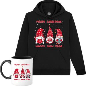 Christmas Gnomies Rood - Foute kersttrui kerstcadeau - Dames / Heren / Unisex Kerst Kleding - Grappige Feestdagen Outfit - - Kinder hoodie met mok - Zwart - Maat 4 jaar