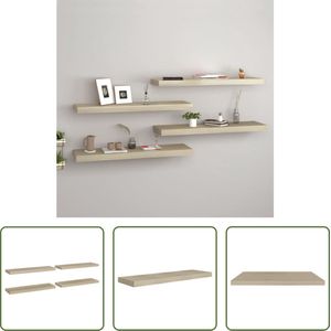 The Living Store Wandplanken - Trendy - Wandschap Set van 4 - 80x23.5x3.8cm - Eiken - Honingraat MDF - Metalen Frame