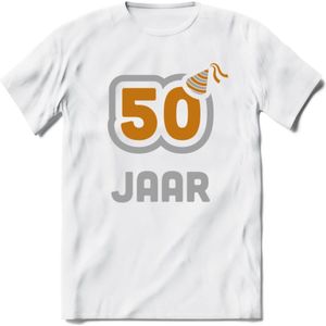 50 Jaar Feest T-Shirt | Goud - Zilver | Grappig Verjaardag Cadeau Shirt | Dames - Heren - Unisex | Tshirt Kleding Kado | - Wit - S