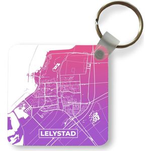 Sleutelhanger - Uitdeelcadeautjes - Stadskaart - Lelystad - Paars - Roze - Plastic