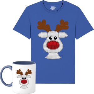 Rendier Buddy - Foute Kersttrui Kerstcadeau - Dames / Heren / Unisex Kleding - Grappige Kerst Outfit - Knit Look - T-Shirt met mok - Unisex - Royal Blauw - Maat XL
