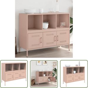 The Living Store Dressoir 100,5x39x79 cm staal roze - Dressoir - Industrieel Design - Rozerood - Staal - Opbergkast