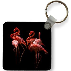 Sleutelhanger - Flamingo - Roze - Zwart - Plastic - Rond - Uitdeelcadeautjes