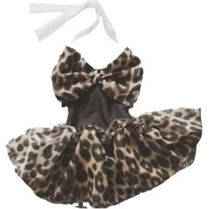 Maat 110 Badpak Zwart zwempak zwart panterprint strik badkleding baby en kind zwem kleding leopard tijgerprint