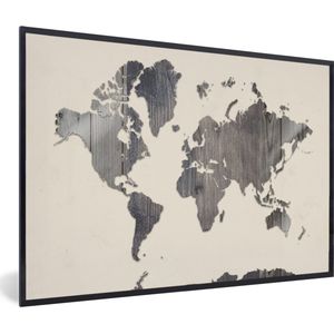 Fotolijst incl. Poster - Wereldkaart - Hout - Grijs - 60x40 cm - Posterlijst