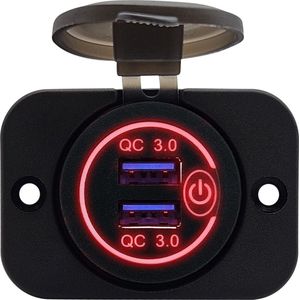 ProRide® 12V USB Stopcontact 2 Poorten Inbouw met Schakelaar - QC3.0 - PUSB1QC-R - USB Autolader, Boot en Camper - Complete set - Rood