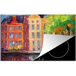 KitchenYeah® Inductie beschermer 81.2x52 cm - Olieverf - Amsterdam - Kunst - Kleurrijk - Kookplaataccessoires - Afdekplaat voor kookplaat - Inductiebeschermer - Inductiemat - Inductieplaat mat