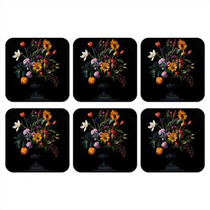 Onderzetters voor glazen - Zonnebloemen - Boeket - Kleurrijk - 10x10 cm - Glasonderzetters - 6 stuks