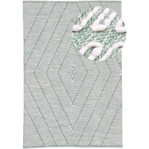 Katoenen tapijt Kelim Durry robuust plat geweven tapijt groen 60x90 cm voor woonkamer, slaapkamer en kinderkamer
