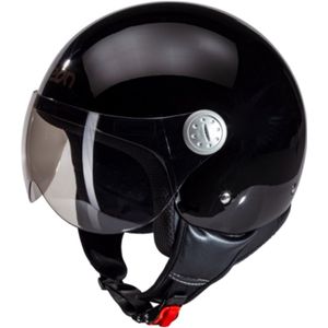 BEON B100 Scooter helm met vizier - Geschikt als Scooter Brommer Motor Snorfiets helm - Retro Vespa scooterhelm - Volwassenen - M - Zwart - Jethelm incl Gratis helmtas