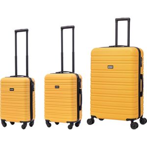 BlockTravel kofferset 3 delig ABS ruimbagage en handbagage 29 39 en 95 liter - inbouw TSA slot - geel