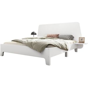 Merax Massief Houten Bed 160x200 cm - Bedframe met Opbergruimte - Hoofdbord en Lattenbodem - Wit