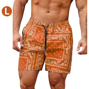 Nivard Zwembroek Heren - Zwem Broek Mannen - Badkleding - Zwemmen - Jongens - Swimming Shorts - Zomerbroek - Met Zakken - Rood Oranje - Maat L