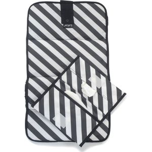 KipKep Napper Combi Verschoningset - Black Stripes met Teddy matje - zwart - rPET - gecoat - wasbaar