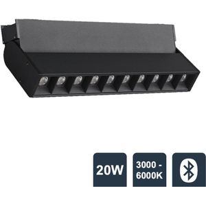 RailGlow Flexibele Led Beam Groot | Zwart - 20W - 3000-6000K - 1000lm - 48V - Stralingshoek 30° - Bluetooth - Magnetische Railverlichting