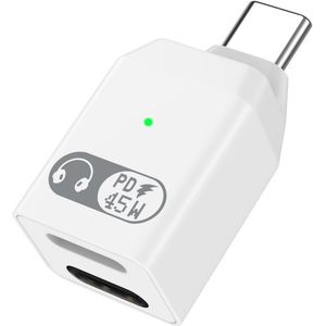 USB-C naar Lightning Audiokabeladapter met 45W Snelladen - 2-in-1 Koppeling voor Hoofdtelefoons, Geschikt voor iPhone, iPad en USB-C Apparaten