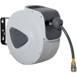 Wandslangenbox - Wandslanghaspel - Slanghouder - Tuinslang - Muur Gemonteerd - Automatisch Oprolsysteem - 180° Intrekbare Beugel - 15m - 39 x 21.2 x 36.6 cm - Lichtgrijs