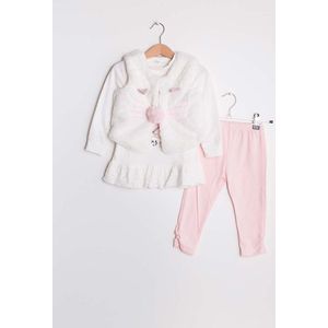 Mooi drie delig kledingsetje voor kinderen - roze broekje - wit shirt - wit vestje - 36 maanden