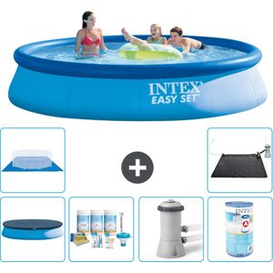 Intex Rond Opblaasbaar Easy Set Zwembad - 396 x 84 cm - Blauw - Inclusief Afdekzeil - Onderhoudspakket - Zwembadfilterpomp - Filter - Grondzeil - Solar Mat