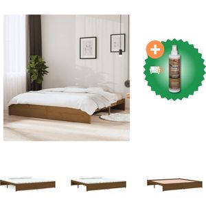 vidaXL Bedframe massief hout honingbruin 200x200 cm - Bed - Inclusief Houtreiniger en verfrisser