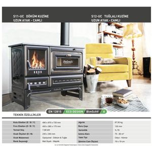 S12UC Sabah Open Haard Met Oven (Op Voet) – Houtkachels met Vuurvaste Steen– Gietijzer Haardkachel- Mat Zwart – 7,99 KW – Inclusief Haak en Schraper