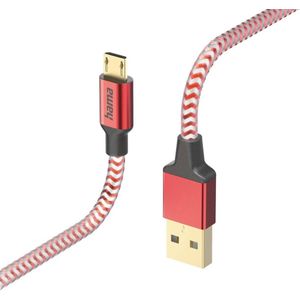Hama Reflective USB-A naar Micro-USB Kabel - Oplaadkabel geschikt voor Samsung / Android - Gevlochten nylon - 3A USB 2.0 - 480Mbps - 150cm - Rood
